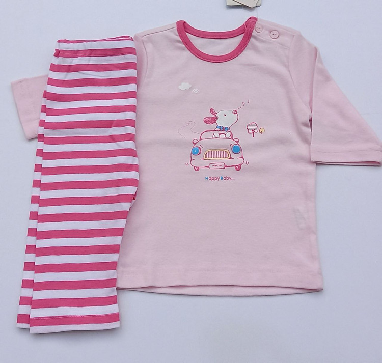 ست بلوز شلوار ۳ربع بچگانه نخ پنبه برند happy baby کره جنوبی