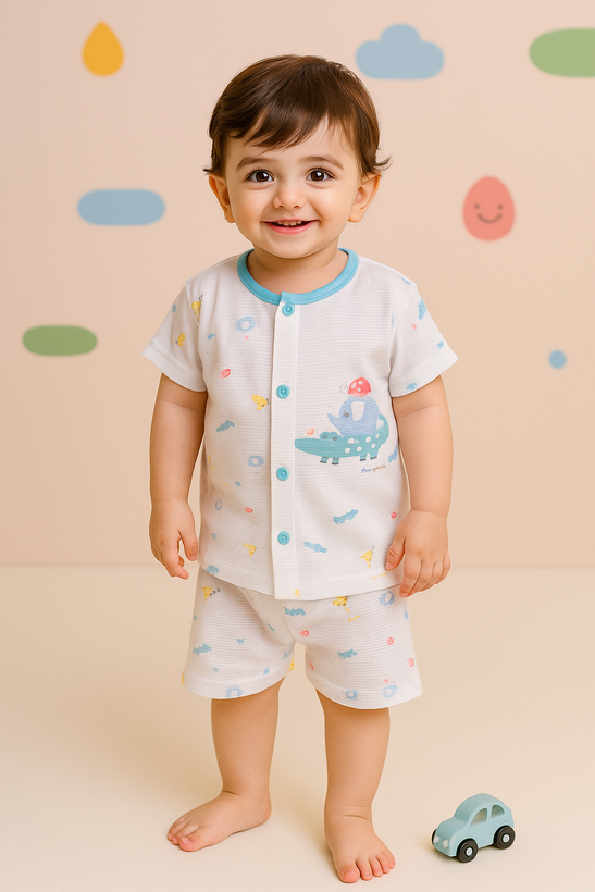 ست بلوز و شلوارک نخ پنبه برند Happy baby کره جنوبی