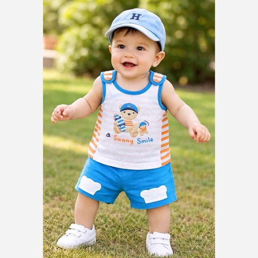 ست تاپ و شلوارک نخ پنبه برند Happy land کره جنوبی