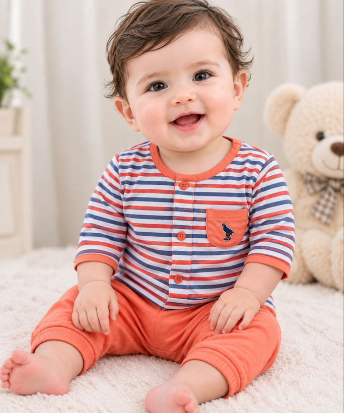 ست بلوز و شلوارک نخ پنبه برند Happy baby کره جنوبی کپی کپی